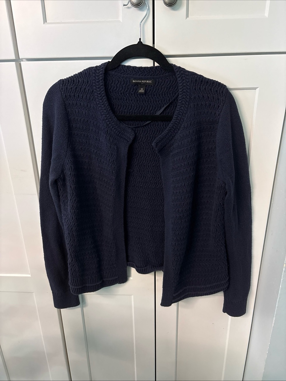 Banana Republic Dark Navy Open-Front Textured Cardigan